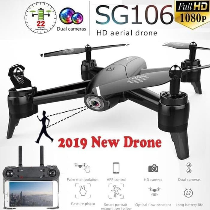 Drone Quadcopter SG 106 22 menit fly Optical flow dual camera 1080P - Hitam
