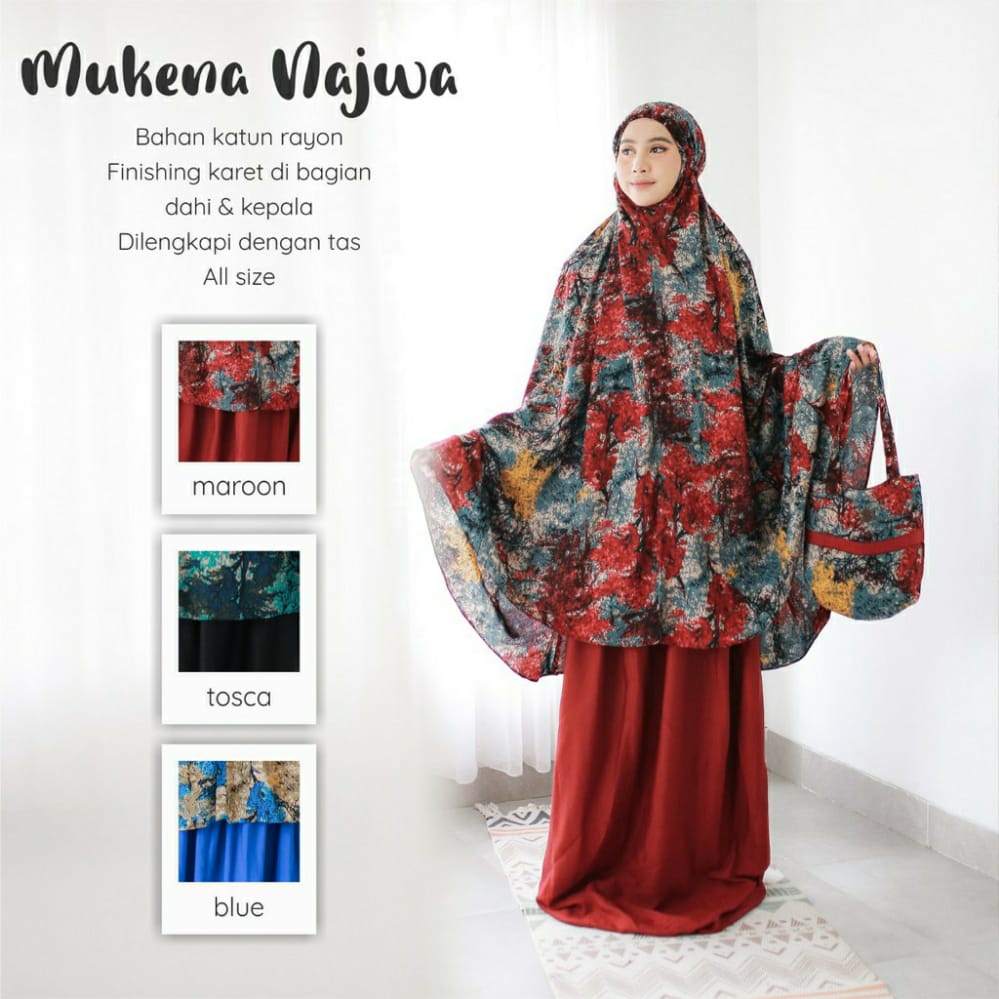 Mukenah Motif Najwa  Dewasa - Bahan Katun Rayon Premium - Mukena Jumbo Adem Nyaman  Bisa Cod
