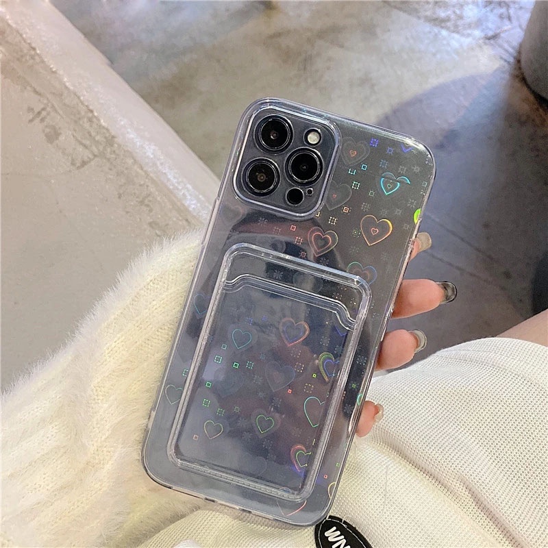 Soft Case Transparan Motif Hati Laser Untuk Iphone 13 Pro Max 11 12 Xr 6 7 8 Plus X Xs Max Se 2020