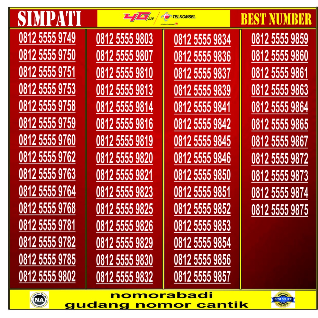 NOMOR CANTIK SIMPATI 4G 5555 H180