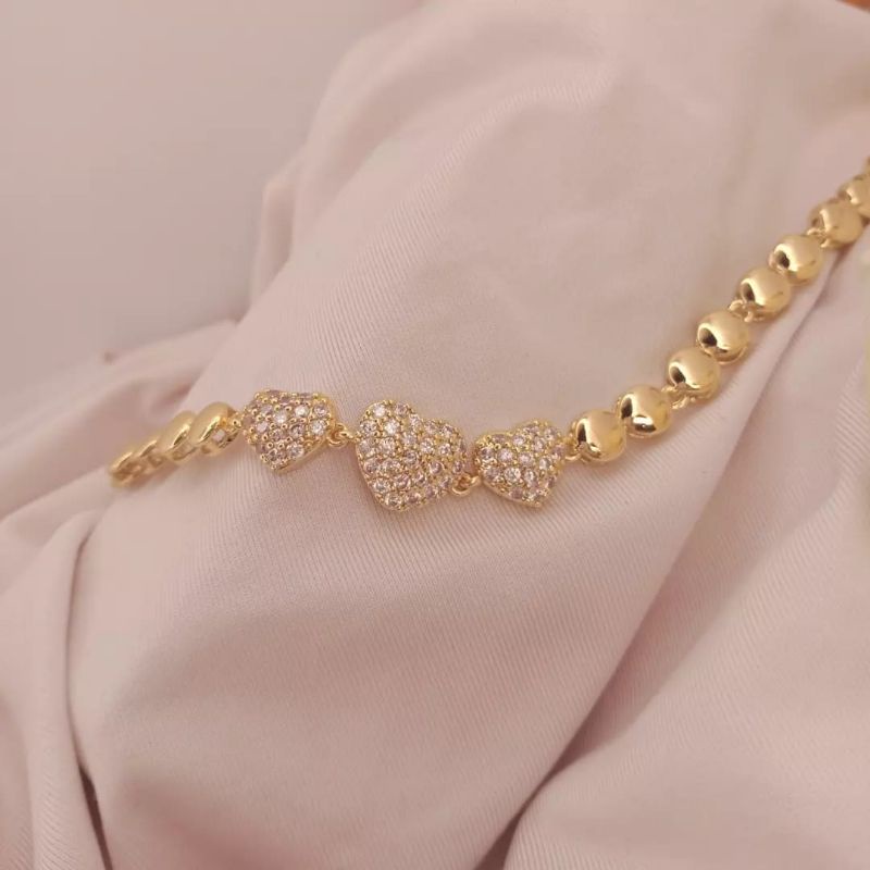 gelang rante motif love zirconia gelang rantai gelang rantai wanita gelang xuping gelang lapis emas 