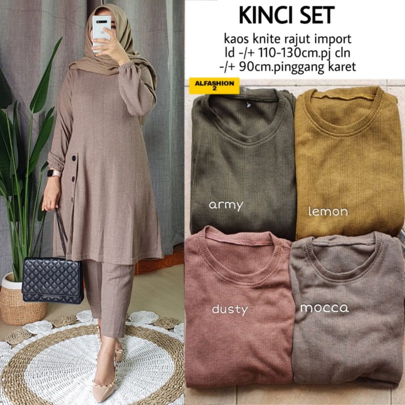 SETELAN WANITA JUMBO KINCI SET KAOS RAJUT IMPORT LD 110 MELAR SAMPAI 130