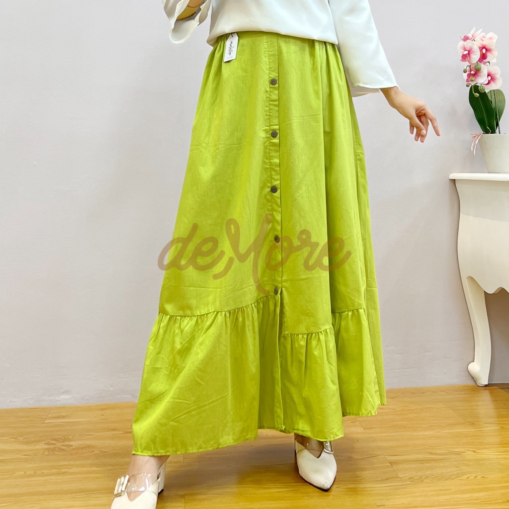 ROK PANJANG TAMARA REMPEL POLOS KANCING BASIC SKIRT DEMORE