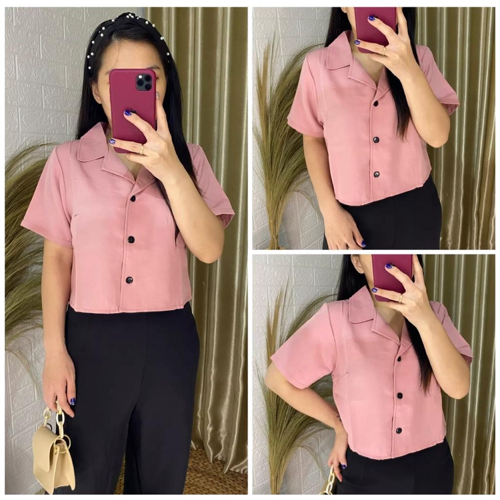 Toply shop Kemeja wanita crop /  Blouse wanita milea / Atasan wanita terbaru