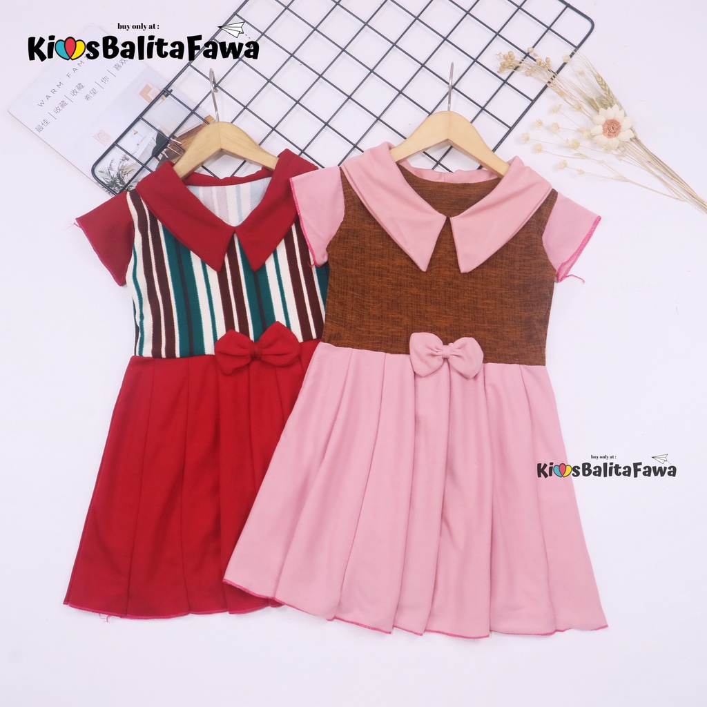 Dress Aqila uk 1-2 Tahun / Model Kerah Lengan Polos Batik Bunga Baju Anak Perempuan Cewek babycinnamon