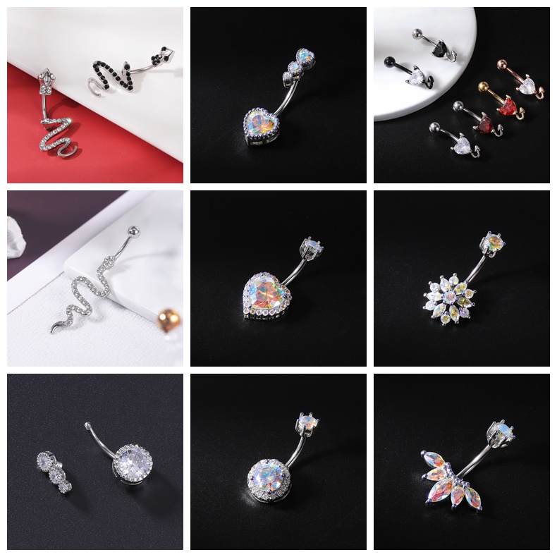 Anting Tindik Perutpusar Stainless Steel 316L Dengan Liontin Kristal Warna Silver Untuk Wanita