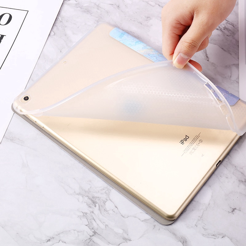 iPad 7th Gen 10.2 inch 2019 Air 3 Pro 10.5 Tri-fold Case Marble Slim PU Leather TPU Soft Back Smart Cover