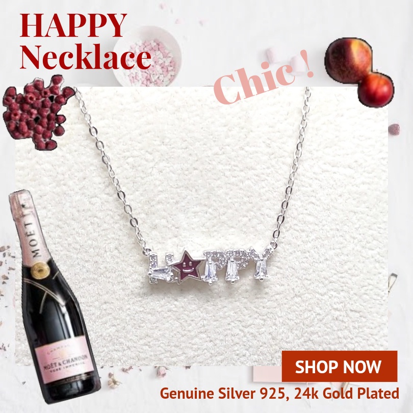 BCL420 PERHIASAN KALUNG LIONTIN KOYE HAPPY PERAK SILVER 925 LAPIS EMAS PUTIH ASLI ORIGINAL