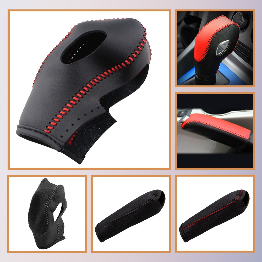 Rhd Kulit Asli Mobil Gear Shift Collars Knob Handbrake Cover Untuk Ford Kuga Ecosport Fiesta 2013-2021 AT Acc.