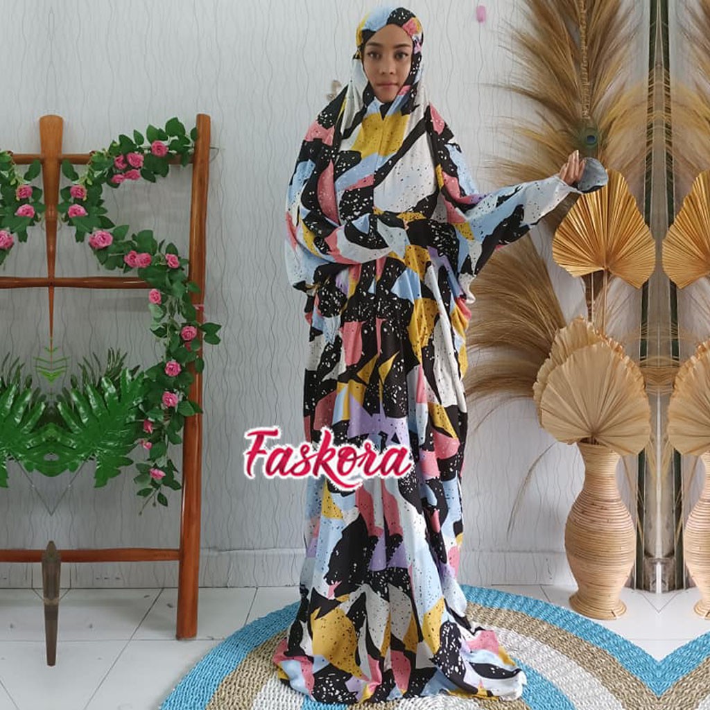 Mukena Terusan Rayon Motif Batik Puzzle / Mukena Jumbo Dewasa Terusan / Mukena Rayon Jumbo Bali