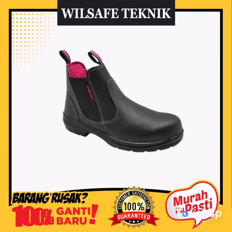 Sepatu Kerja WANITA CEWE PEREMPUAN Proyek Safety Boots Shoes Cheetah Women 4108H Hitam