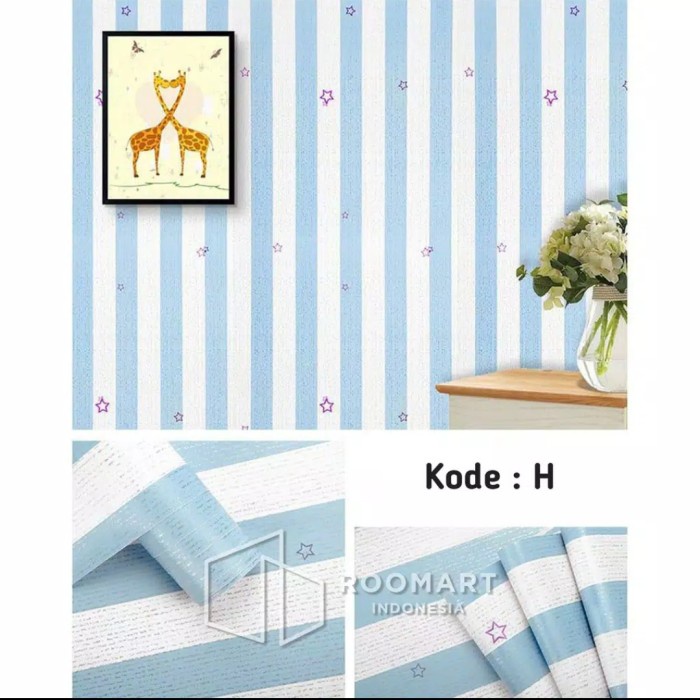 Walpaper Dinding Wallpaper Stiker Dinding Motif Salur Biru Bintang Warna Soft Wallpaper Ruang Tamu Aesthetic GH078