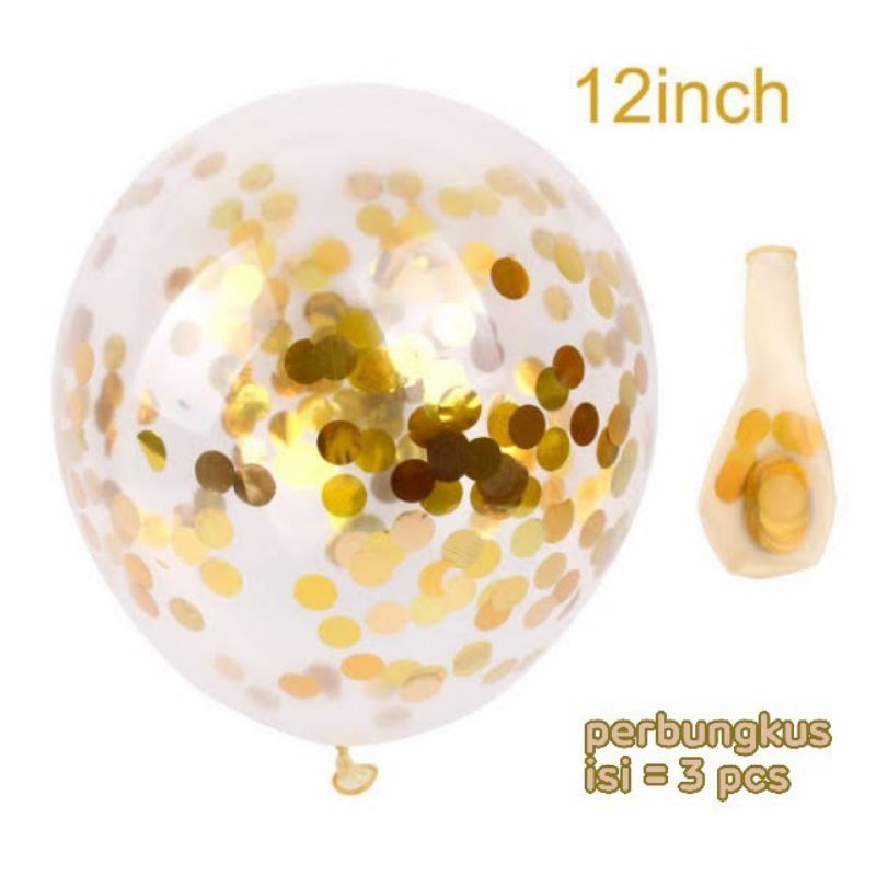 balon confetti gold silver isi 3 pcs 12 inch balon bening manik manik