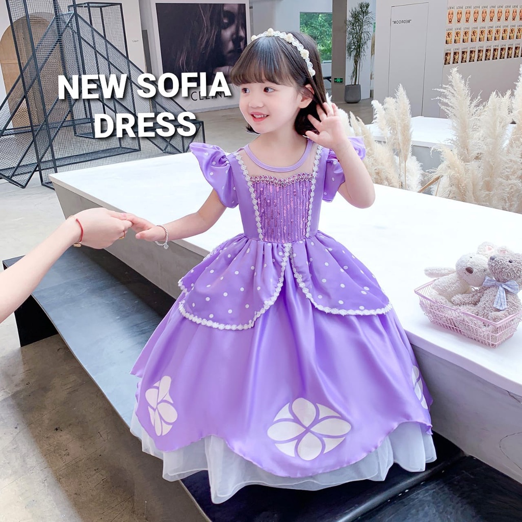 NEW SOFIA DRESS KOSTUM PRINCESS SOFIA DRES PRINCES IMPOR GAUN PESTA ANAK UNGU