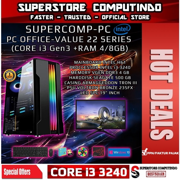 PC Rakitan Office Intel Core i3-RAM 4GB-Value 22 Series-With LED Monitor