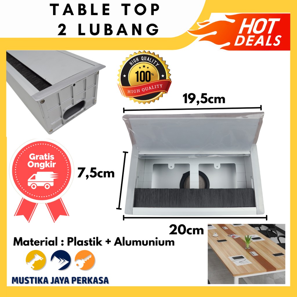 Cable Organizer Tempat Kabel Meja Plastik Table Top 2 Lubang Slot Colokan Listrik Meja