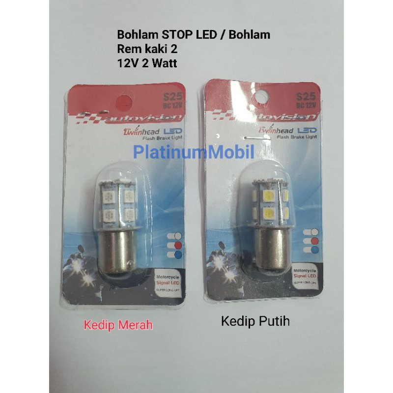 Jual Bohlam Stop Kaki 2 LED Merah / Putih 12V 2 Watt Lampu Rem ...