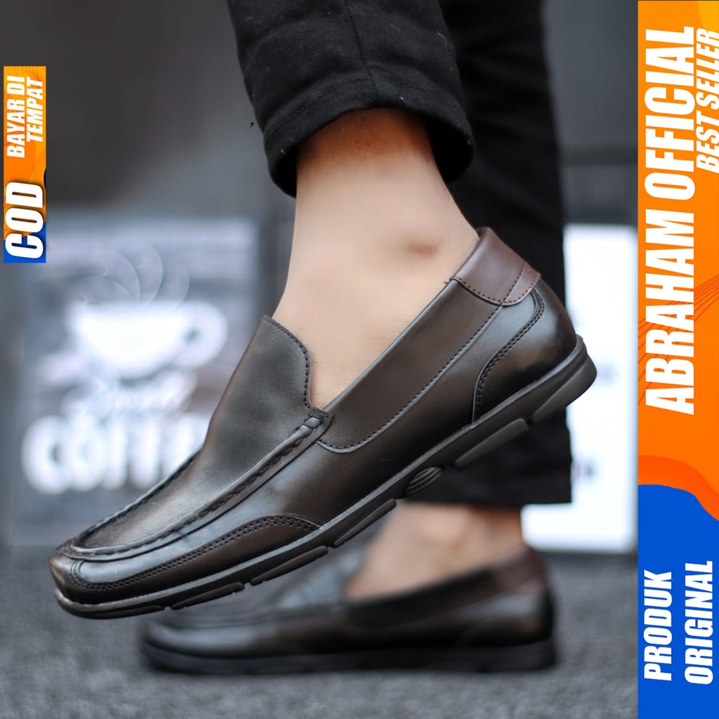 Sepatu Pantofel Kerja Formal Hitam Pria Abraham Drain