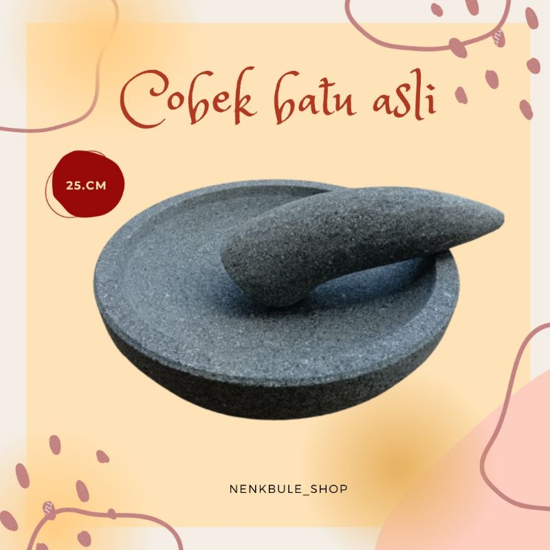 Cobek bubut batu asli 25 cm free uleukan