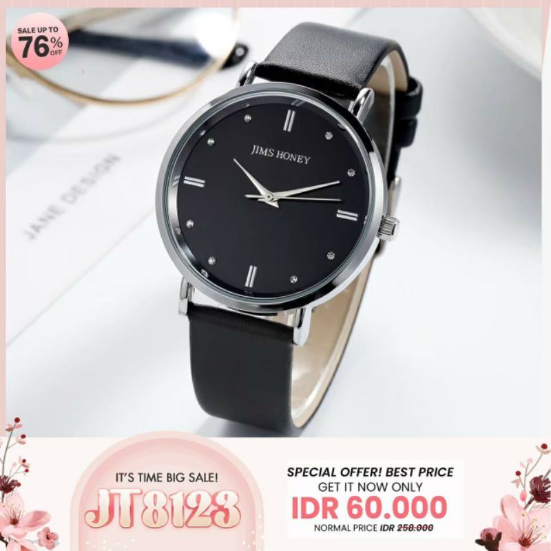 JIMS HONEY JAM 8123 jam tangan elegan analog anti air wanita kado cewek import murah-Black