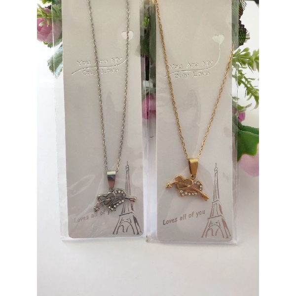 Kalung Set Liontin Permata  Fashion Titanium Kalung Emas dan Putih KX10