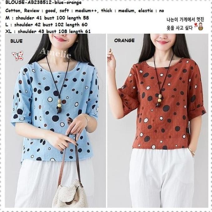 Ab238512 Baju Atasan Polkadot Wanita Blouse Korea Import Biru Orange