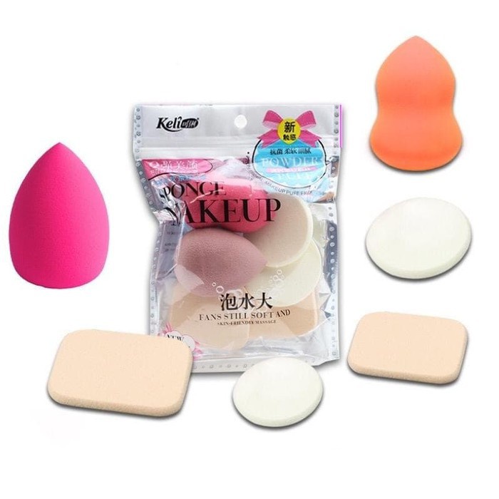 GO! SM623 Spons Make Up Set 6 IN 1 Beauty Blender Sponge Bedak Foundation Pembersih makeup