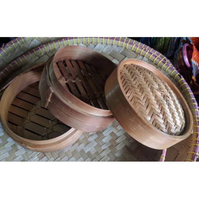 Kukusan Rantang Mangkok Tempat Dimsum - Siomay - Bakpao Bambu Set 20 cm - 3 pcs