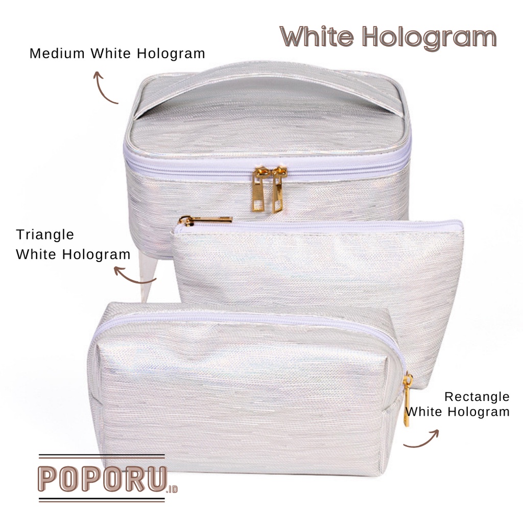 POPORU WHITE HOLOGRAM pouch 4 types - Travel bag organizer - tas tempat kosmetik make up