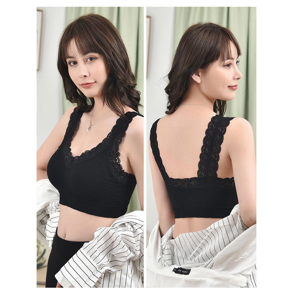 MOO BAR025(COD) Bra Wanita V-Neck Aksen Hem Lace BEST SELLER impor dengan busa yang tebal