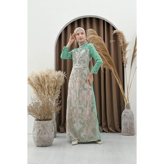 SOLEMIO TERUSAN PANJANG / MAXIDRESS / GAMIS BRUKAT KOMBINASI SATIN Q21955