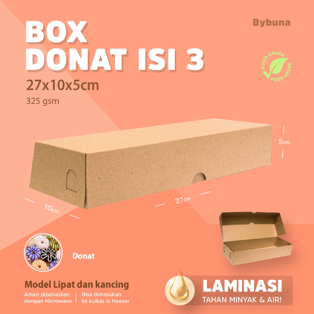 

DUS BOX DONAT ISI 3 DONUTS KRAFT LAMINASI PACKAGING DONAT TEMPAT DONAT