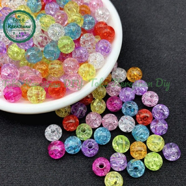 [ 50 Pcs ] Mote Es Retak Manik Manik Ice Bola Kaca Retak Acrylic Bead Crackle