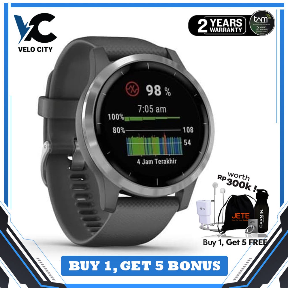 Garmin Vivoactive 4 GPS Wi-Fi Shadow Gray Silver SEA - TAM 2 Tahun