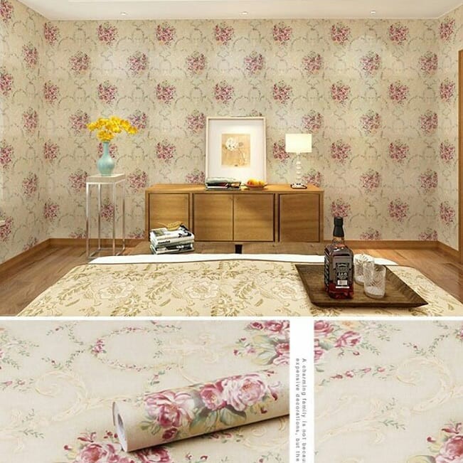 wallpaper sticker roll batik bunga pink 8m x 45cm 1 roll