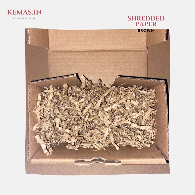 KERTAS SERUT PACKING CACAH SHREDDED PAPER HAMPERS CRAFT KRAFT COKLAT KARDUS PACKAGING POTONGAN 50 GR