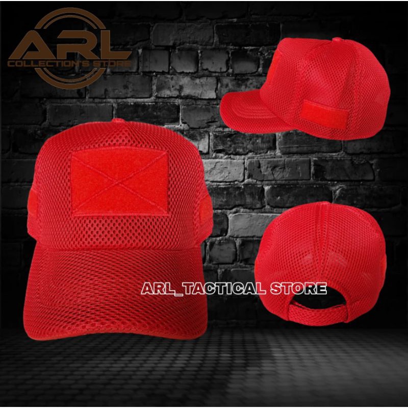 topi double mess polos merah / topi jaring tactical velcro / topi double mess merah