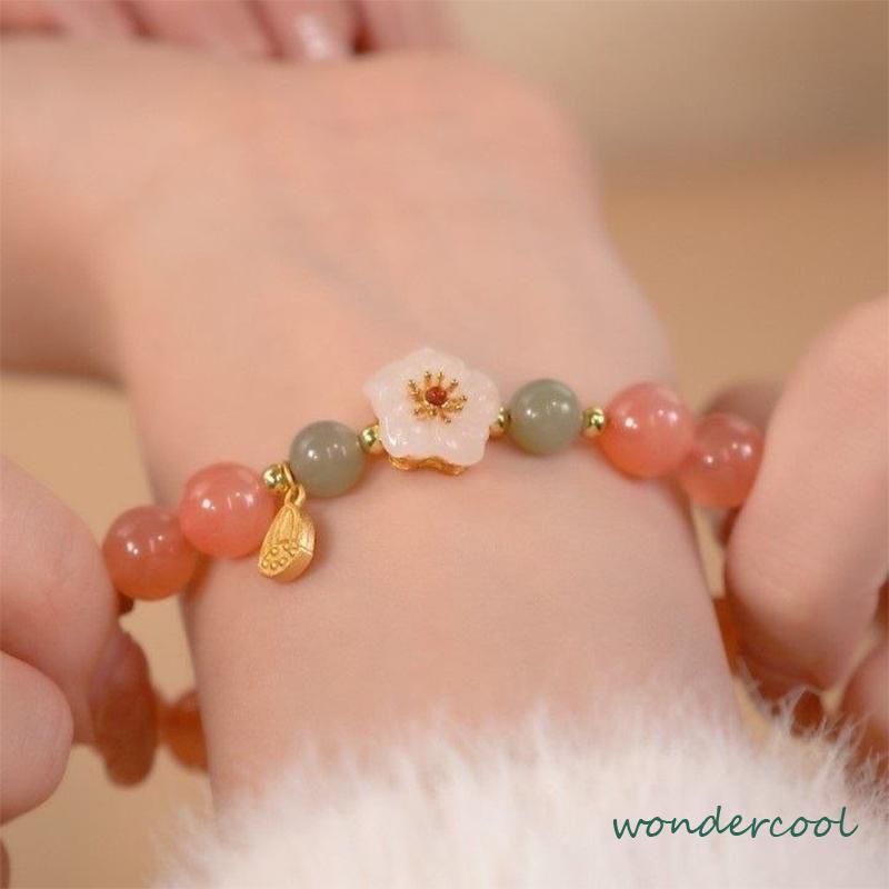 Jade Bead Gelang Kecil Peach Blossom Woven Perempuan Desain Niche Mahasiswa Pacar Hadiah-Won