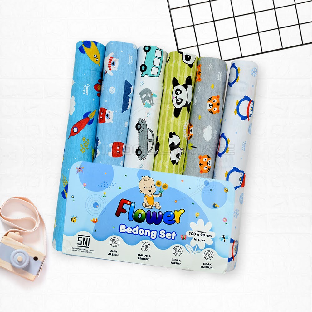 SNI 6Pcs Kain Bedong Bayi FLANNEL KATUN PREMIUM Print  (100 x 90 cm) BC-306 sweddle Selimut Tidur Bayi Bedongan bedong bayi muslin alas tidur ompol matras pipis bayi instan topi jumbo bayi