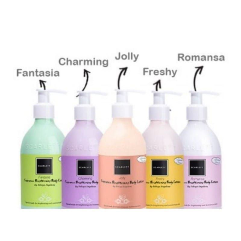 Scarlett Whitening Body Lotion 300 ml  100% Ori Romansa - Fantasia - Freshy - Charming -Jolly