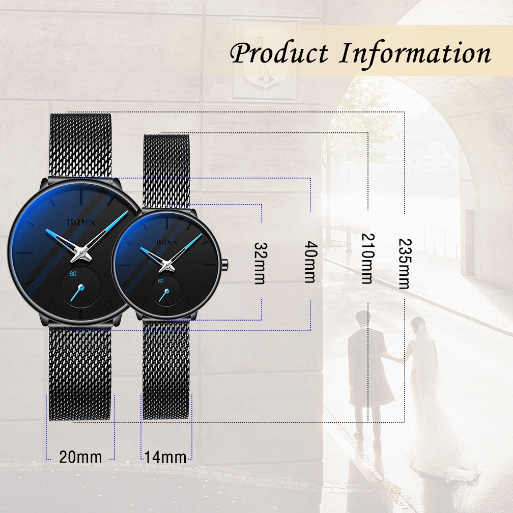 BIDEN Jam Tangan Couple Santai Mode Tali Jala Display Kuarsa  Tahan Air Jam Tangan Pria/Wanita