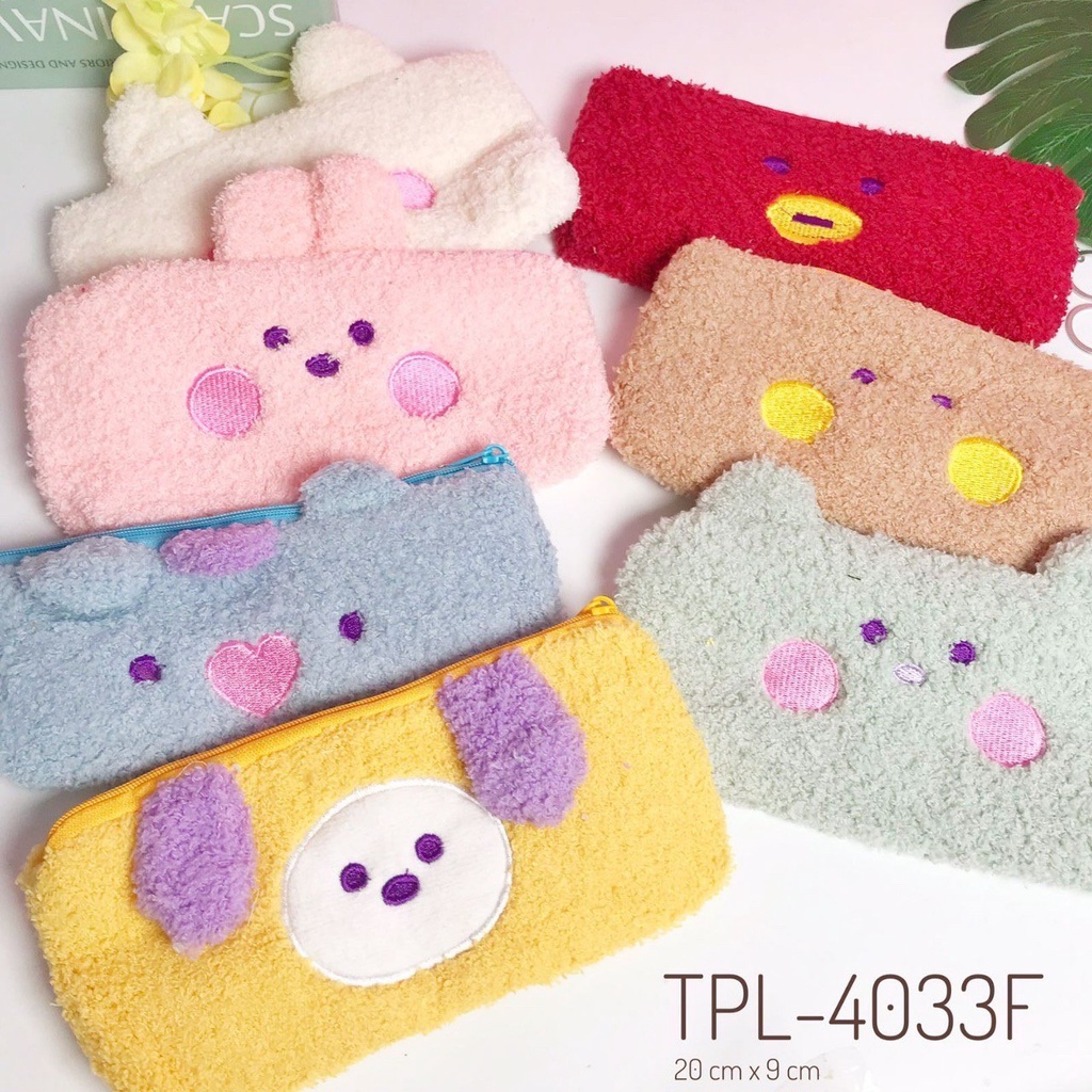 dompet karakter velboa bulu tempat pensil boneka panda hello kitty musang monyet DKV bt21 kpop