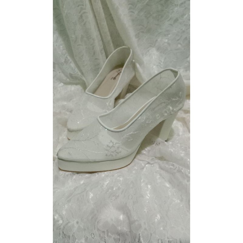 sepatu wedding kalia putih tinggi 9cm hak tahu