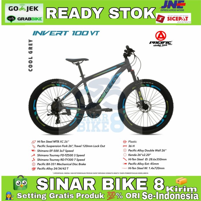 Sepeda Gunung 26 Inch MTB PACIFIC INVERT 100 VT 3x7 Speed Rem Cakram - Cool Grey