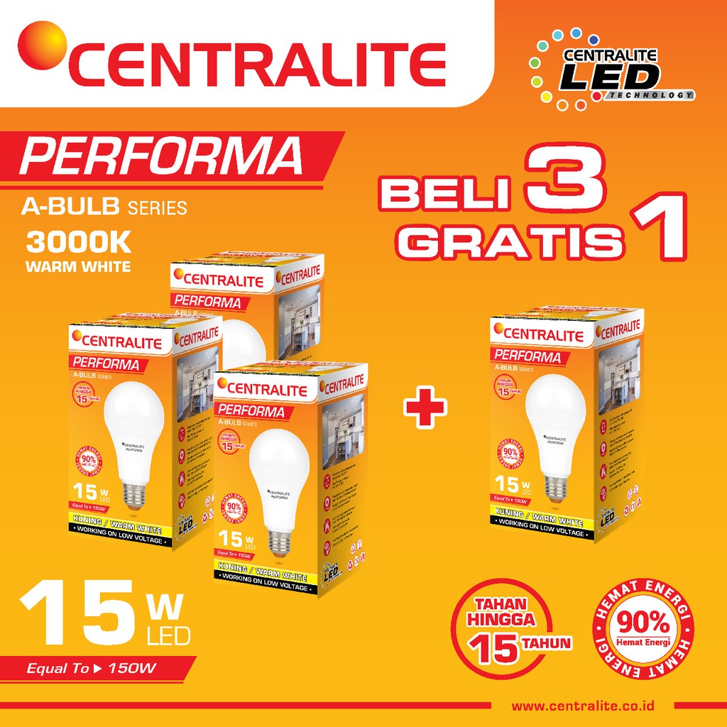 Paket 15W WW KUNING Isi 4 Bj CTL Performa Lampu Led Bulb Classic 15W WW / Paket Bundling Lampu Led