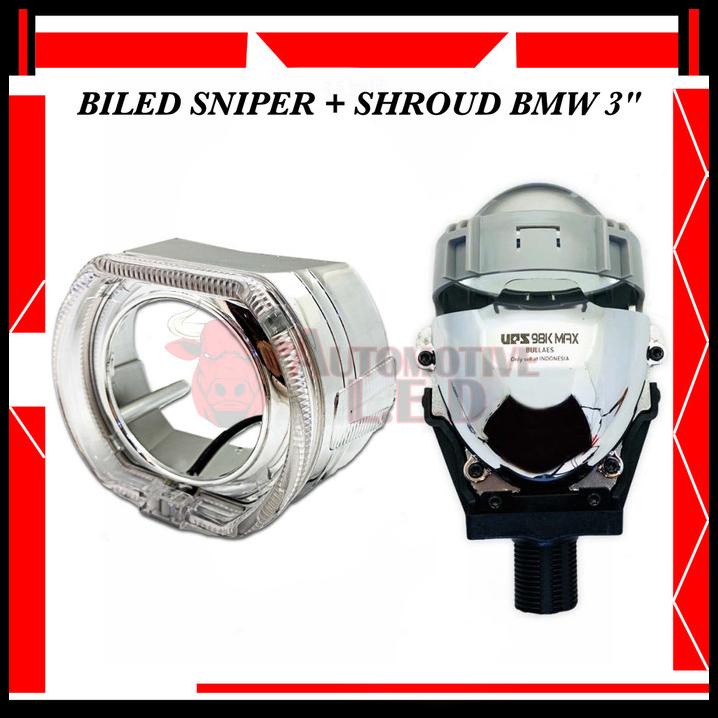 Lampu Projector Biled Sniper Max Ups Hella Plus Shroud Bmw 3 Inchi