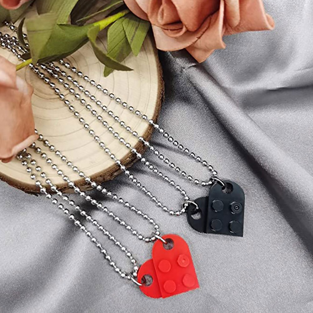 ELEGANT Creative Heart Necklace Hip hop Valentine's Gift Couple Necklaces Lovers Women Trendy Friends Men Building Brick Beads Chain