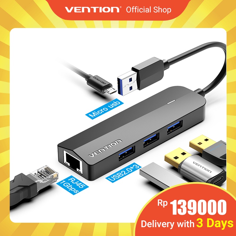 Vention Hub 4 Port Usb 3.0 2.0 Multi Splitter Dengan Micro Usb Power Port Rj45 Usb 2.0 Kecepatan Tinggi Untuk Laptop / Pc