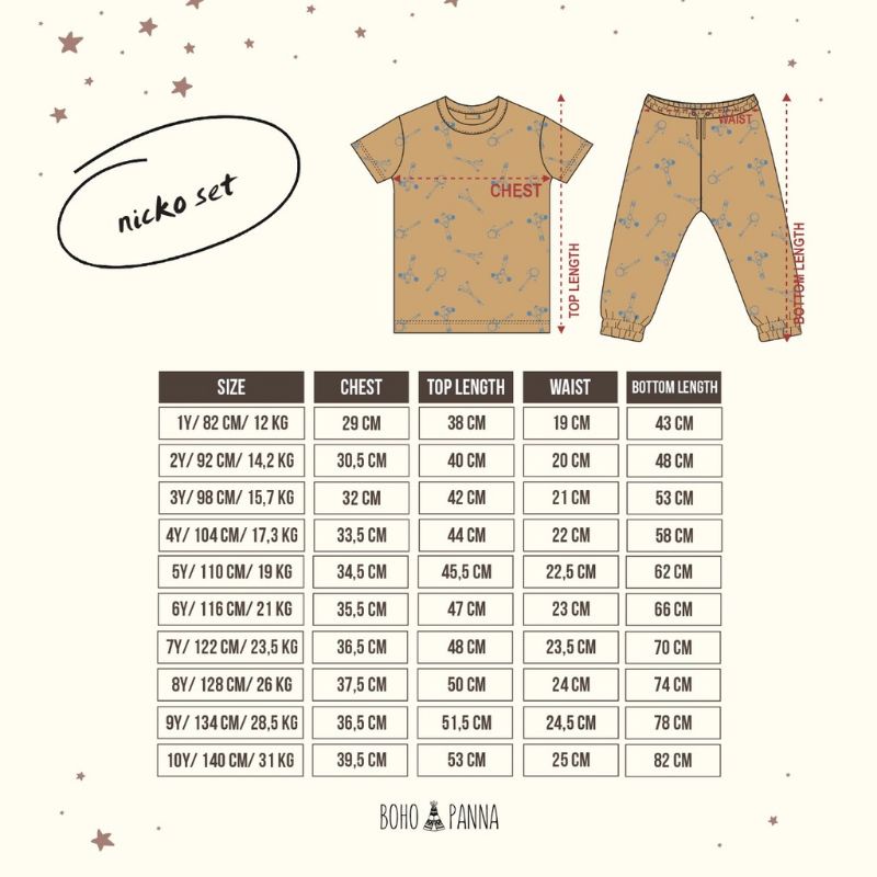 BohoBaby NICKO SET 6-10y / Bohopanna Boho Setelan Pendek-Panjang Anak UNISEX Laki Perempuan