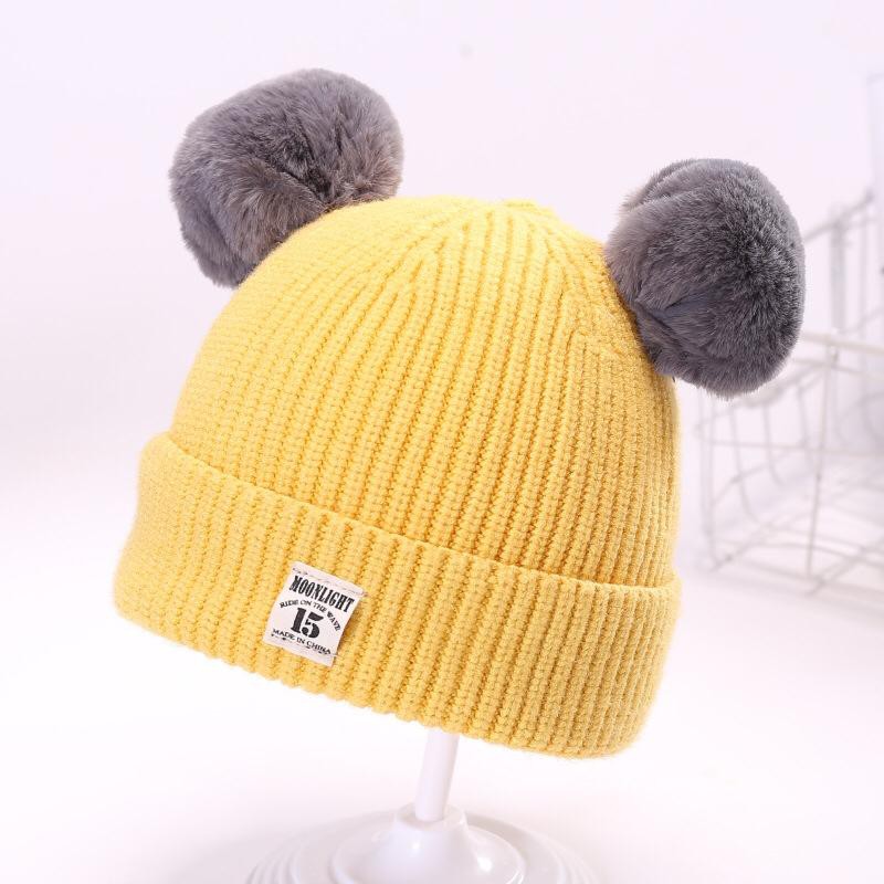 OSM JKT T657 Topi Rajut Pompom Bulu Anak / Topi Kupluk Wool Rajut Hangat Bayi / Topi Anak Unisex-Kuning
